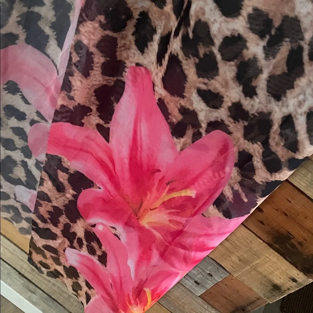 Leopard Print Kimono with Pink Floral Accents